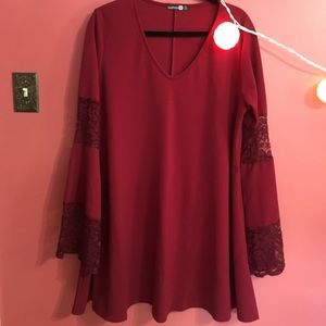 Boohoo Plus Lace Bell-Sleeved Dress